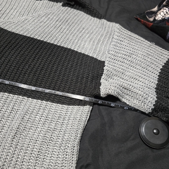 Striped Black and Gray Oversized Knit Sweater, MED - Picture 3 of 5
